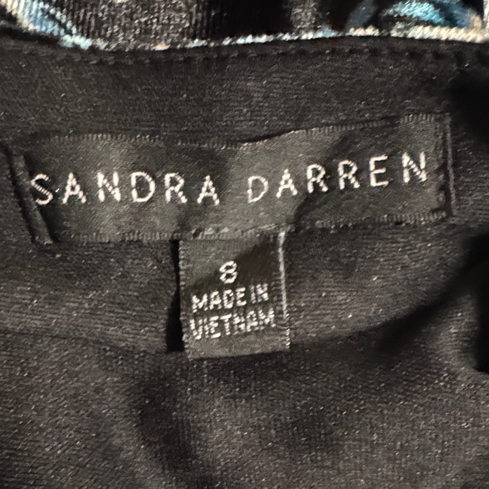 Sandra Darren Black and Blue Paisley Velvet Dress Size 8 - Picture 7 of 10